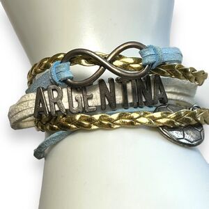 Womens Multi Strand Argentina Forever Soccer Futbol Bracelet Blue Gold White
